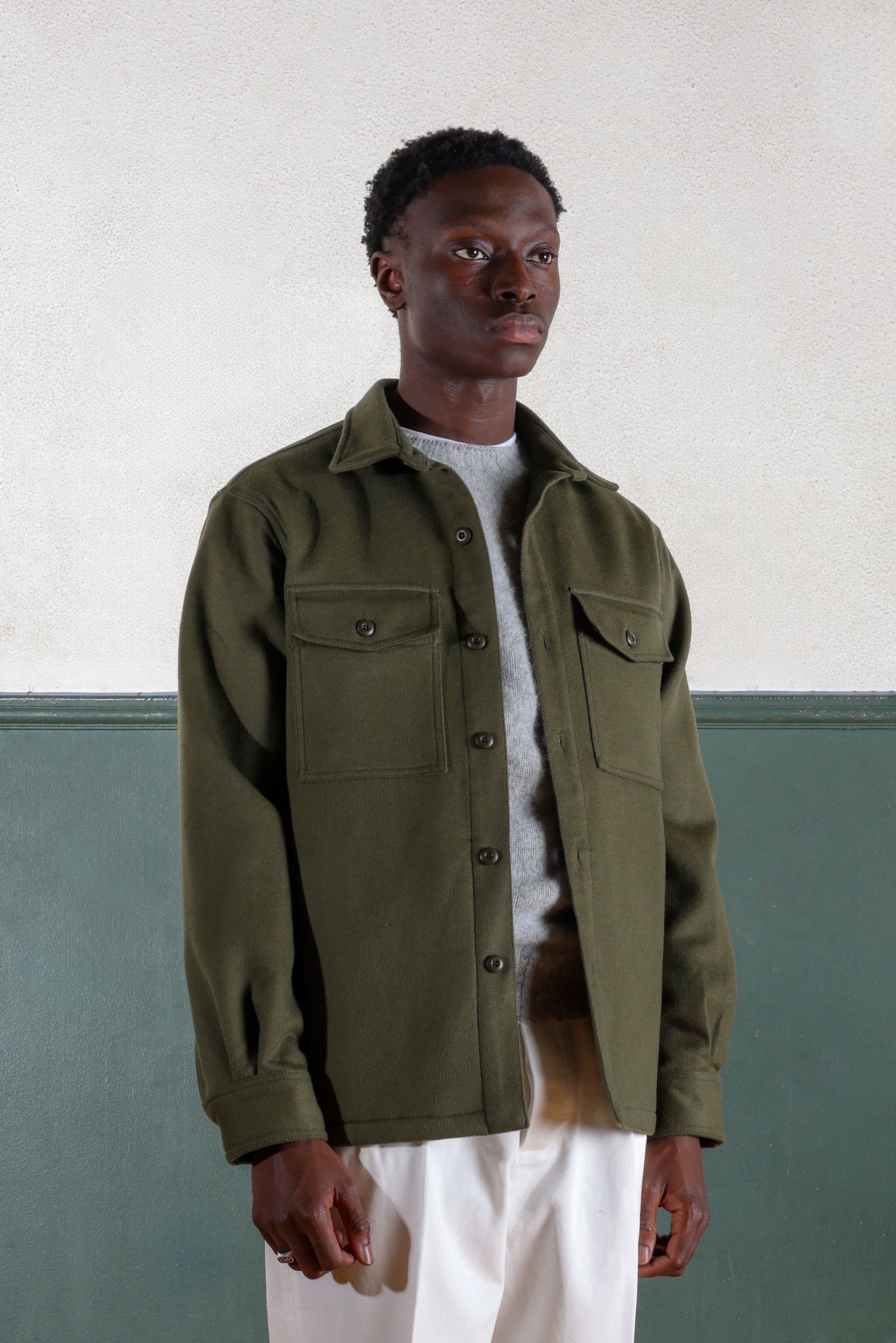 Veste Military Field - Laine/Cachemire - Vert Olive