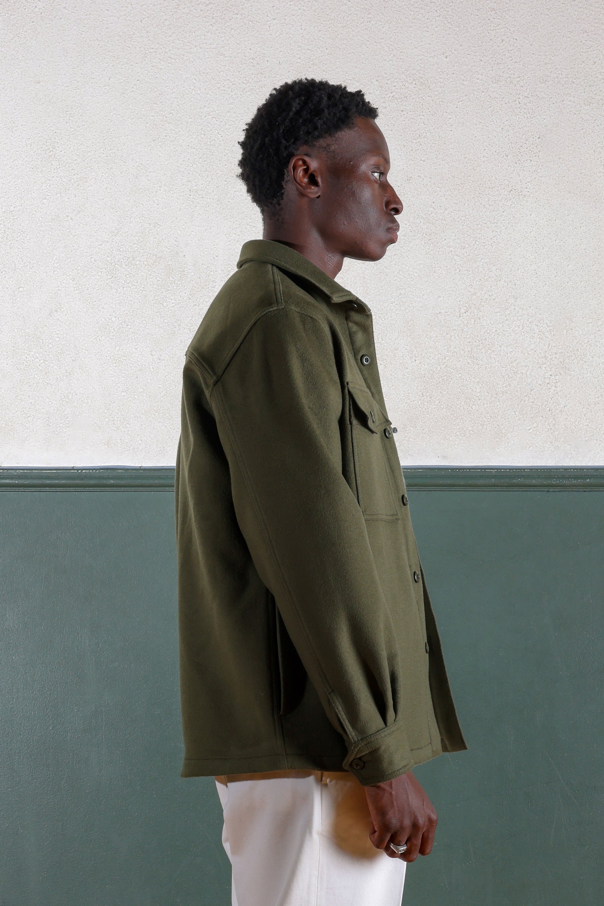 Military Field Overshirt - Wool/Cashmere - Olive Green