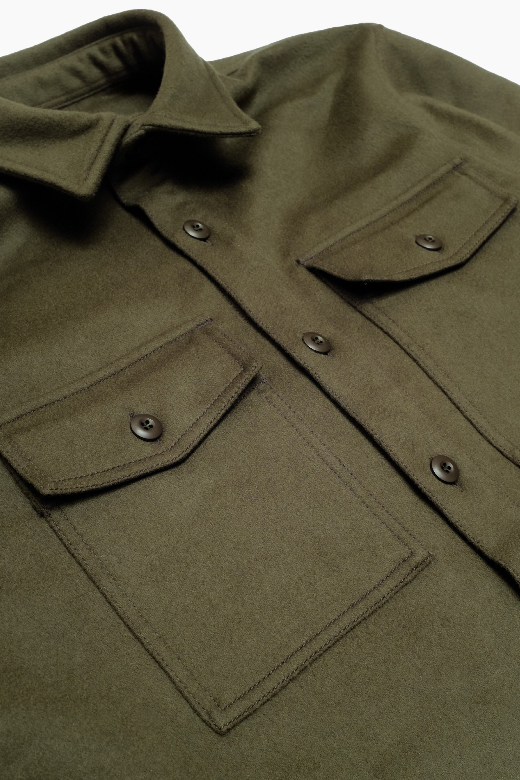 Military Field Overshirt - Wool/Cashmere - Olive Green