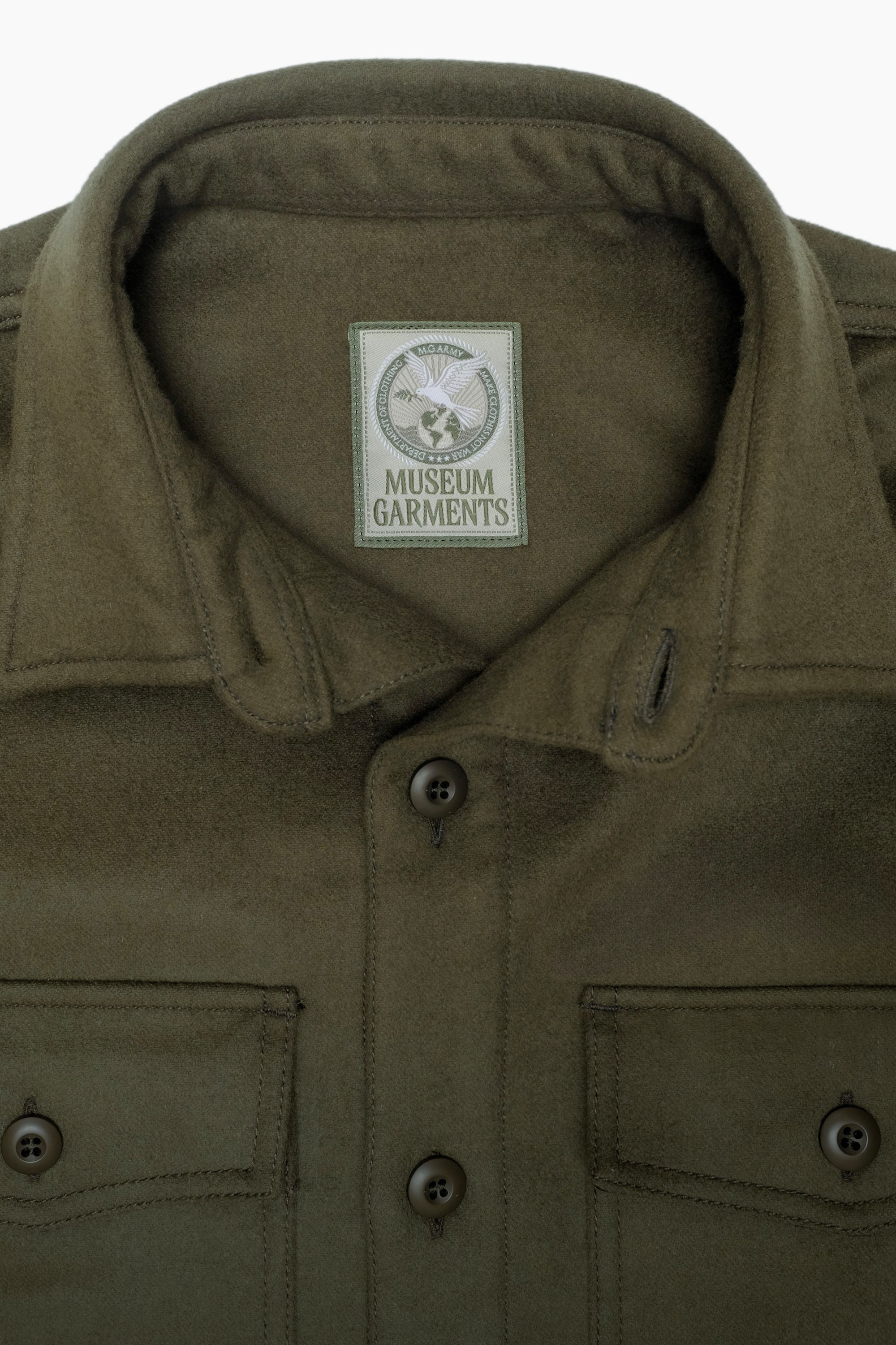 Military Field Overshirt - Wool/Cashmere - Olive Green